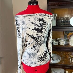 Sans Souci Black White Tie Dye Off Shoulder Long Sleeve Top Size L